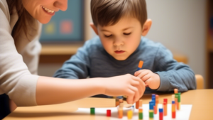 A child being taught by a parent or teacher, demonstrating techniques for fostering intelligence and cognitive development.